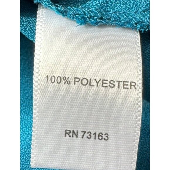 Melissa Paige Blouse Women Large Blue Long Roll Tab Sleeve Cross Back NWT - Picture 8 of 10